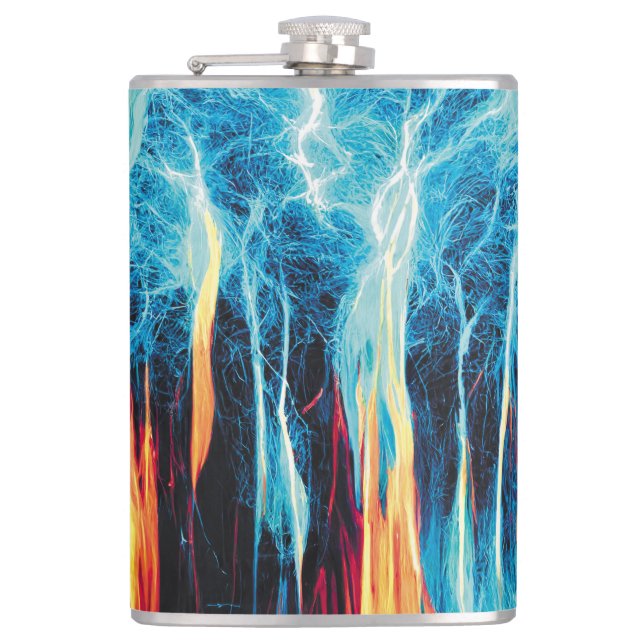 Abstract Art Pattern Red and Blue Electric Energy Hip Flask (Front)