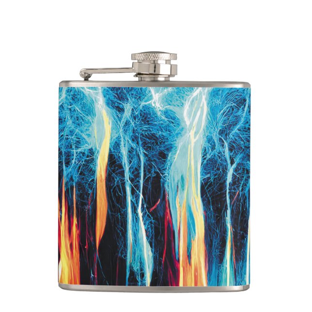 Abstract Art Pattern Red and Blue Electric Energy Hip Flask (Front)