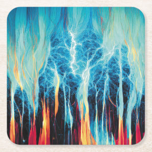 Abstract Art Pattern Red and Blue Electric Energy Square Paper Coaster
