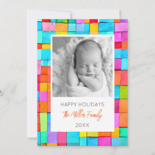 Abstract Art PHOTO Family NAME Colourful YEAR Baby Holiday Card