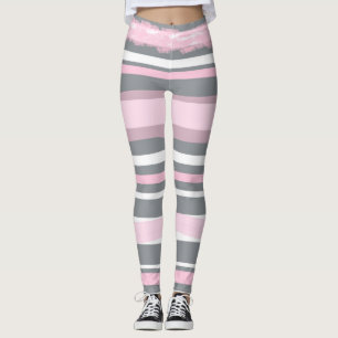 Abstract Art Pink Grey White Lines Leggings