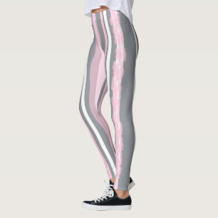 Abstract Art Pink Grey White Lines Leggings