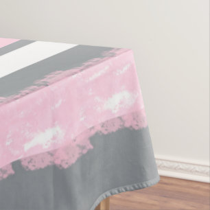 Abstract Art Pink Grey White Lines Tablecloth