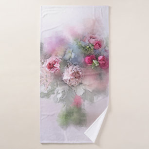 Abstract Art Pink Red Roses Bouquet Template Bath Towel Set