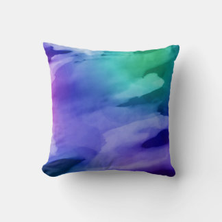 Abstract Art Purple Blue Green Watercolor Wash Cushion
