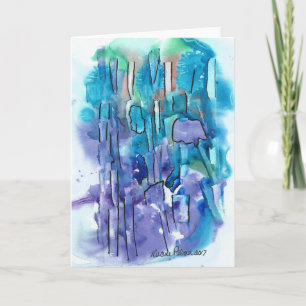 Abstract Art, Purple, Blue, Watercolor Print Card