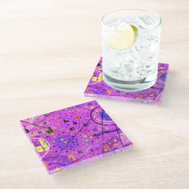 Abstract Art: Purple Glitch Glass Coaster (Angled)