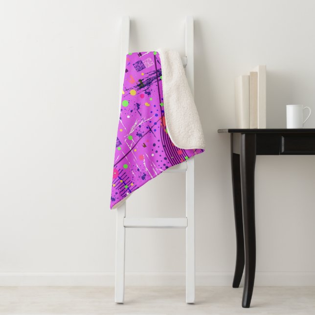 Abstract Art: Purple Glitch Sherpa Blanket (In Situ)
