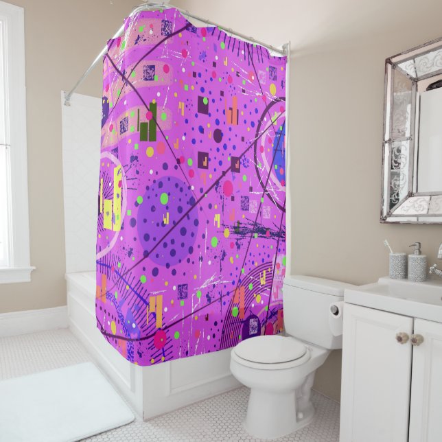 Abstract Art: Purple Glitch Shower Curtain (In Situ)