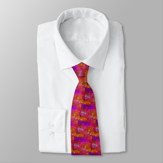 Abstract Art, Purple Orange Pink Tie (Tied)