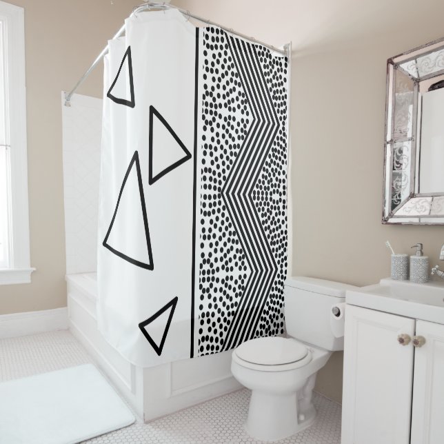 Abstract Art Pyramid Triangle Lines Pattern Shower Curtain (In Situ)