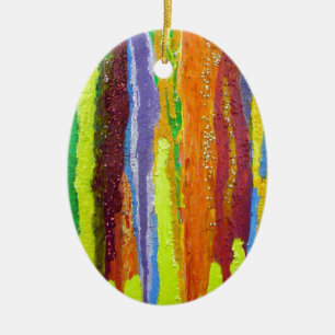 Abstract Art rainbow stripes paint drip Ceramic Tree Decoration