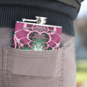 Abstract Art Red Flower Hip Flask