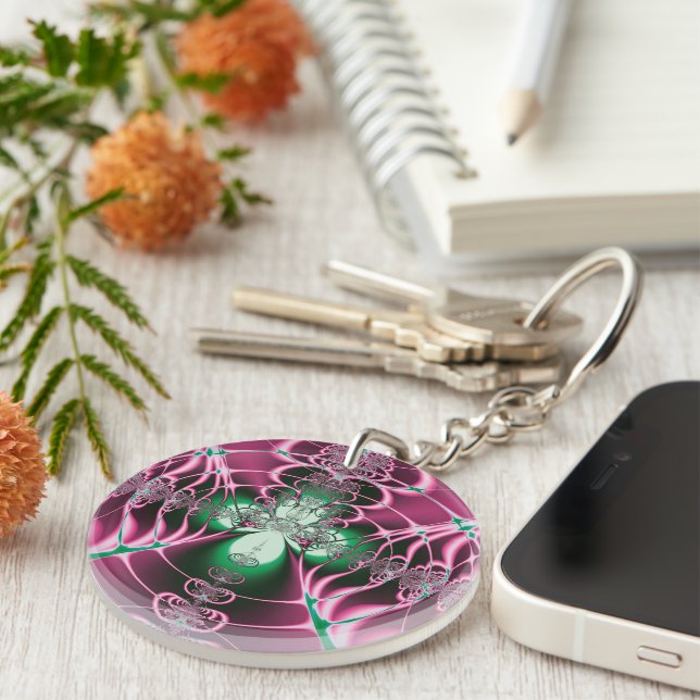 Abstract Art Red Flower Key Ring (Front Right)