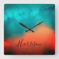 Abstract Art Script Name Blue Teal Orange Square