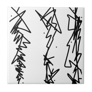 Abstract Art Sketch Black White Tile