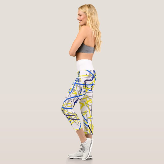 Abstract Art Sketch Blue Lines Curves Leggings (Left)