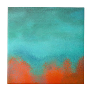 Abstract Art Sky Fire Lava Coral Turquoise Orange Tile