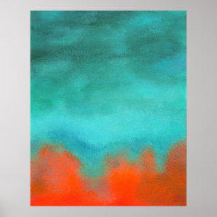 Abstract Art Sky Fire Lava Red Orange Turquoise Poster
