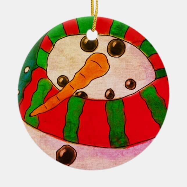 Abstract Art Snowman Ceramic Tree Decoration (Front)