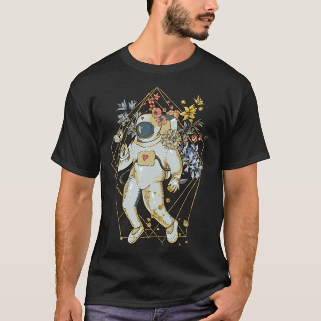 Abstract Art Space Astronaut Floral Design T-Shirt (Front)
