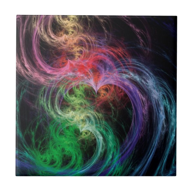 Abstract Art Space Hearts Tile (Front)