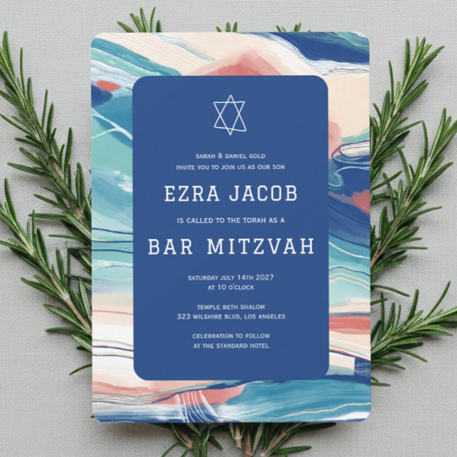 Abstract Art Star of David Custom Bar Bat Mitzvah Invitation (Abstract Handmade Art Star of David Custom Bar Bat Mitzvah Invitation
)
