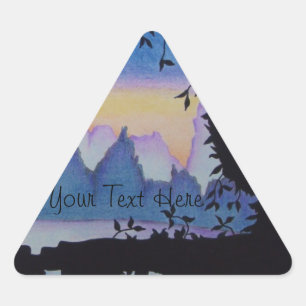 abstract art sunset over mountains landscape triangle sticker