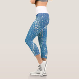 Abstract Art Texture Pale Blue White Capri Leggings