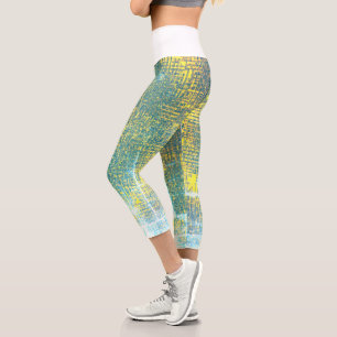 Abstract Art Texture Yellow Pale Turquoise Blue Capri Leggings