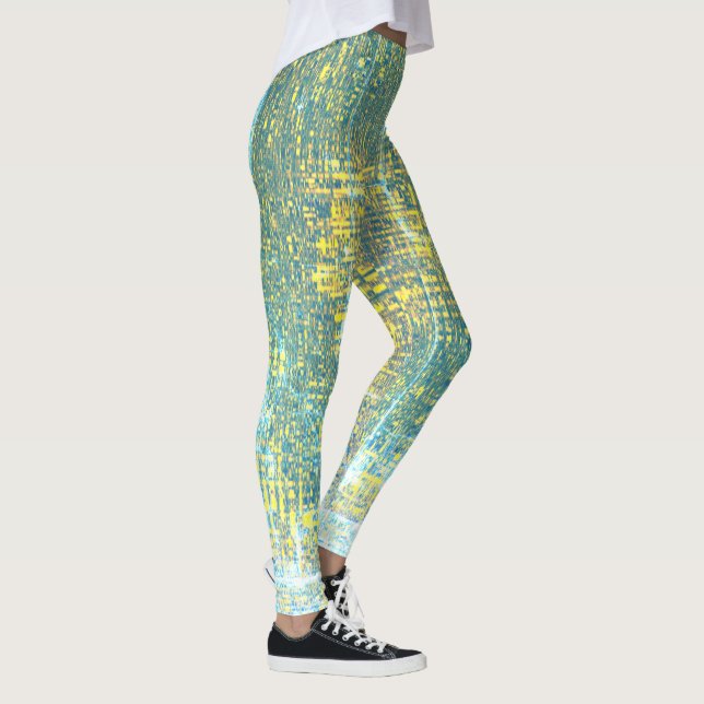 Abstract Art Texture Yellow Pale Turquoise Blue Leggings (Right)