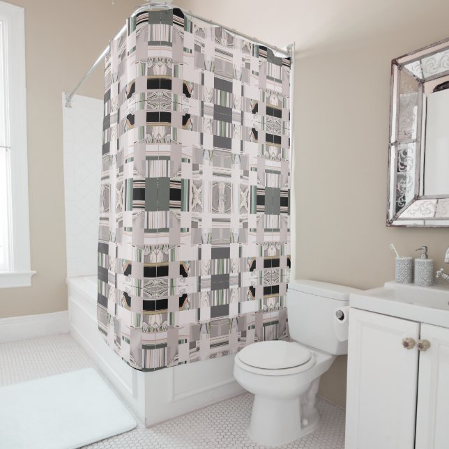 Abstract Art Tiled Shower Curtain (In Situ)
