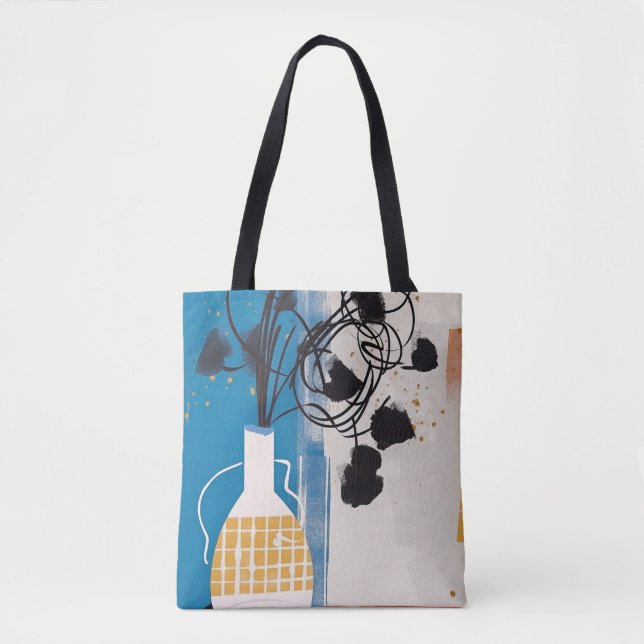 Abstract Art Tote Bag with Modern Vase Design (Front)