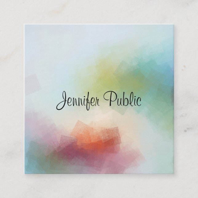 Abstract Art Trendy Modern Typography Square Business Card (Front)