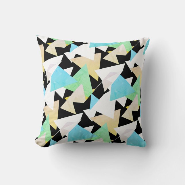 Abstract Art Triangle Pyramid Yellow Green Cushion (Front)