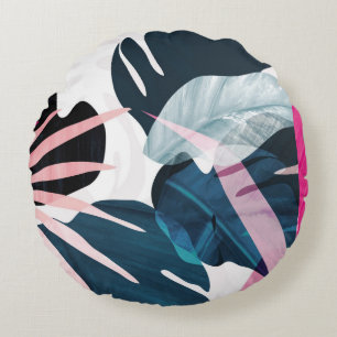 Abstract art tropical leaves background. Wallpaper Round Cushion