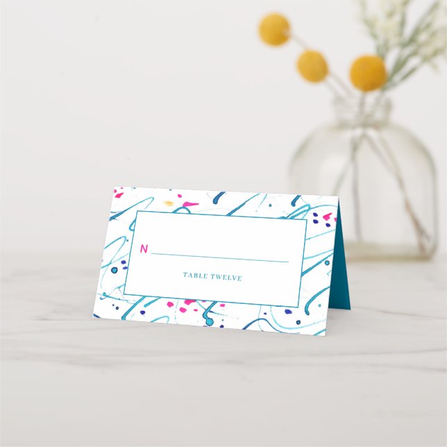 Abstract art tropical shallow waves event folded place card (Back)