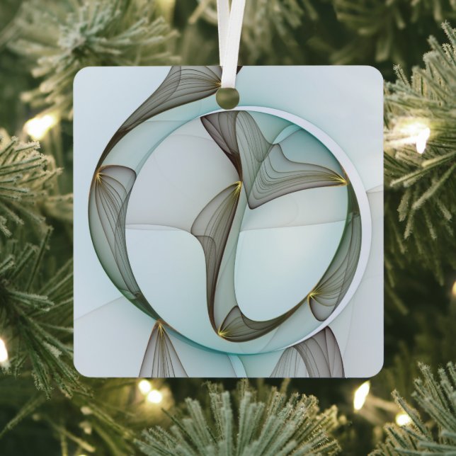 Abstract Art Turquoise Brown Gold Elegance Square Metal Tree Decoration (Insitu)