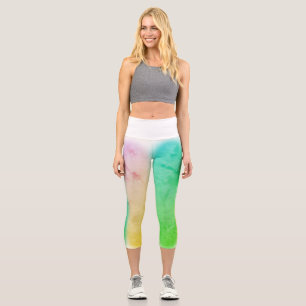 Abstract Art Turquoise Green Blue Capri Leggings