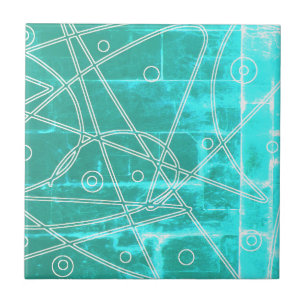 Abstract Art Turquoise Lines Circles Minimalism Tile