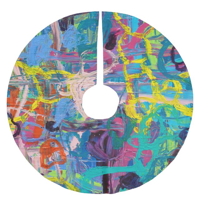Abstract Art: Vibrant Painting Expression Brushed Polyester Tree Skirt (Front)
