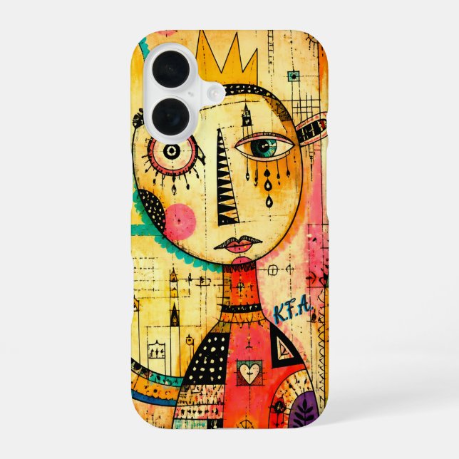 Abstract Art w/ itinials  iPhone 16 Case (Back)