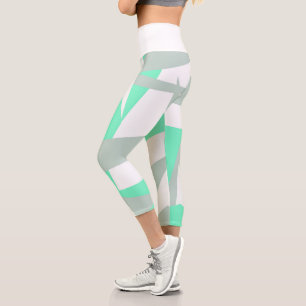 Abstract Art White Grey Turquoise Pastel Capri Leggings
