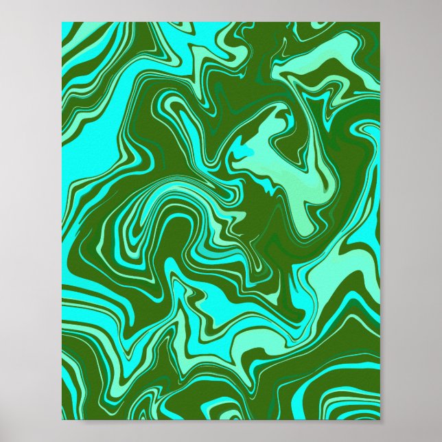 Abstract Art with Green and Blue Swirls Poster (Front)