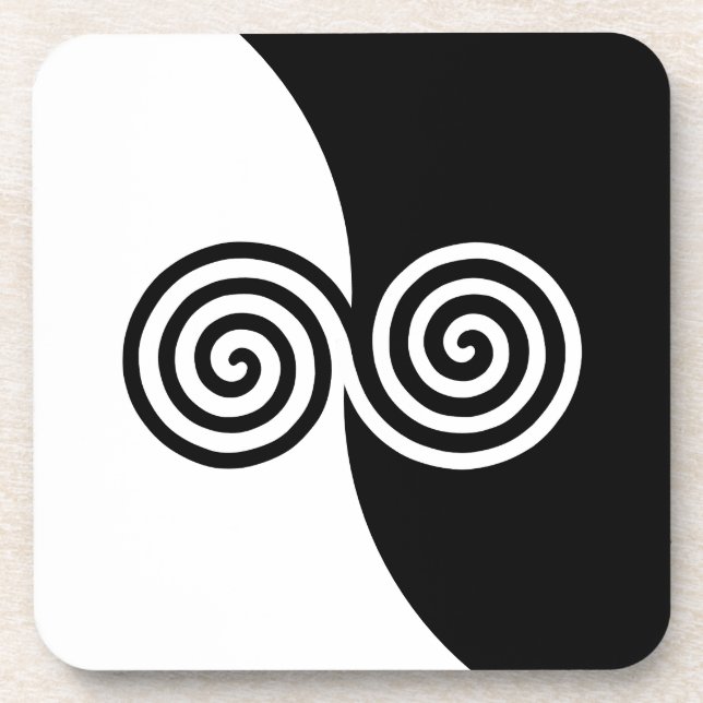 Abstract Art with Spiral Circles in Black & White Coaster (Front)