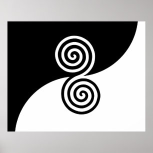 Abstract Art with Spiral Circles in Black & White Poster