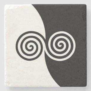 Abstract Art with Spiral Circles in Black & White Stone Coaster