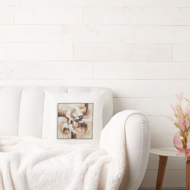 Abstract art with white, beige and brown colours. cushion (Couch)