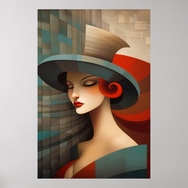 Abstract Art Woman In Hat Poster (Front)