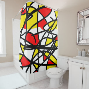 Abstract Art Yellow Black Red White Busy Print Shower Curtain